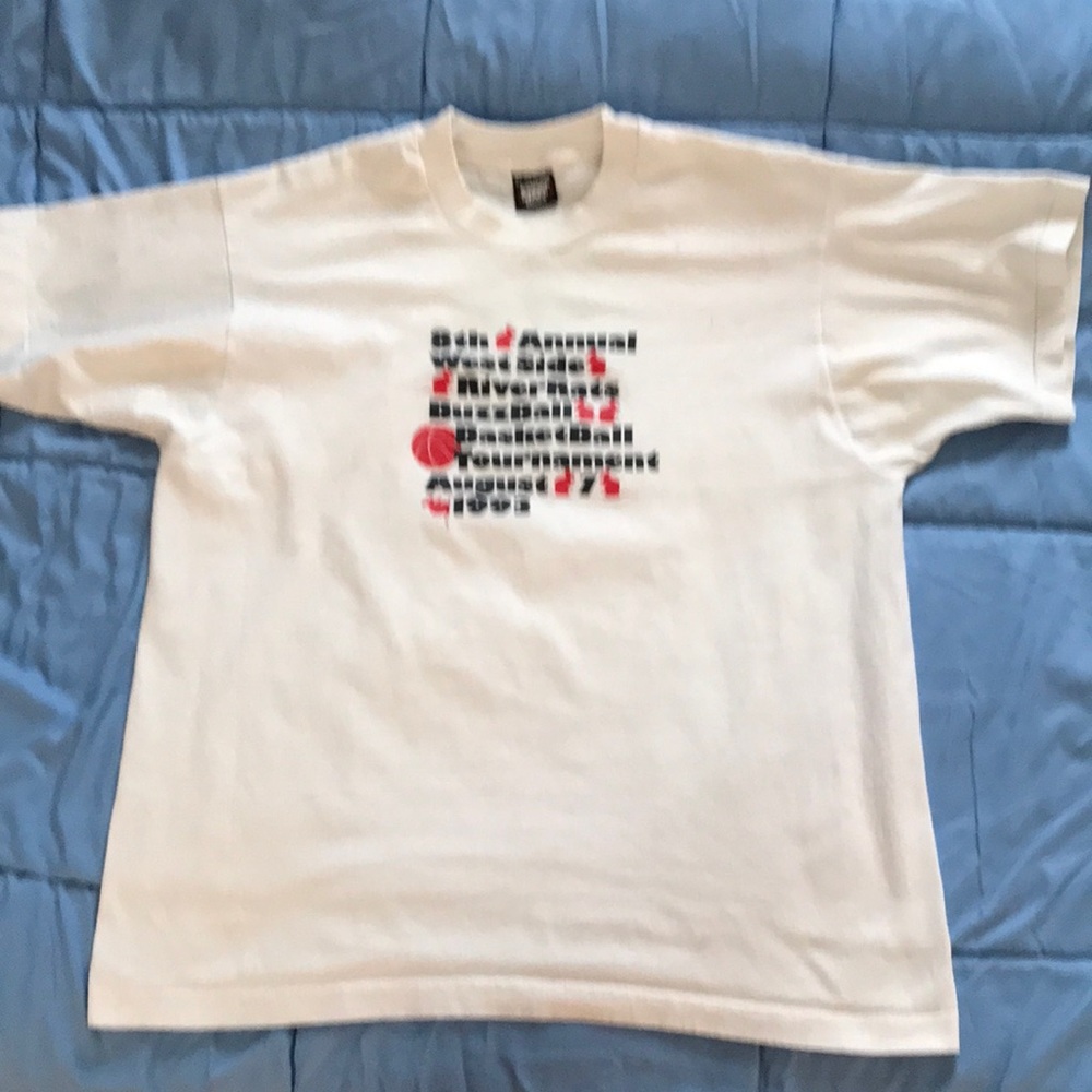 Vintage 1993 Screen Stars West Side RiverRats Basketball T-Shirt Mens XL White